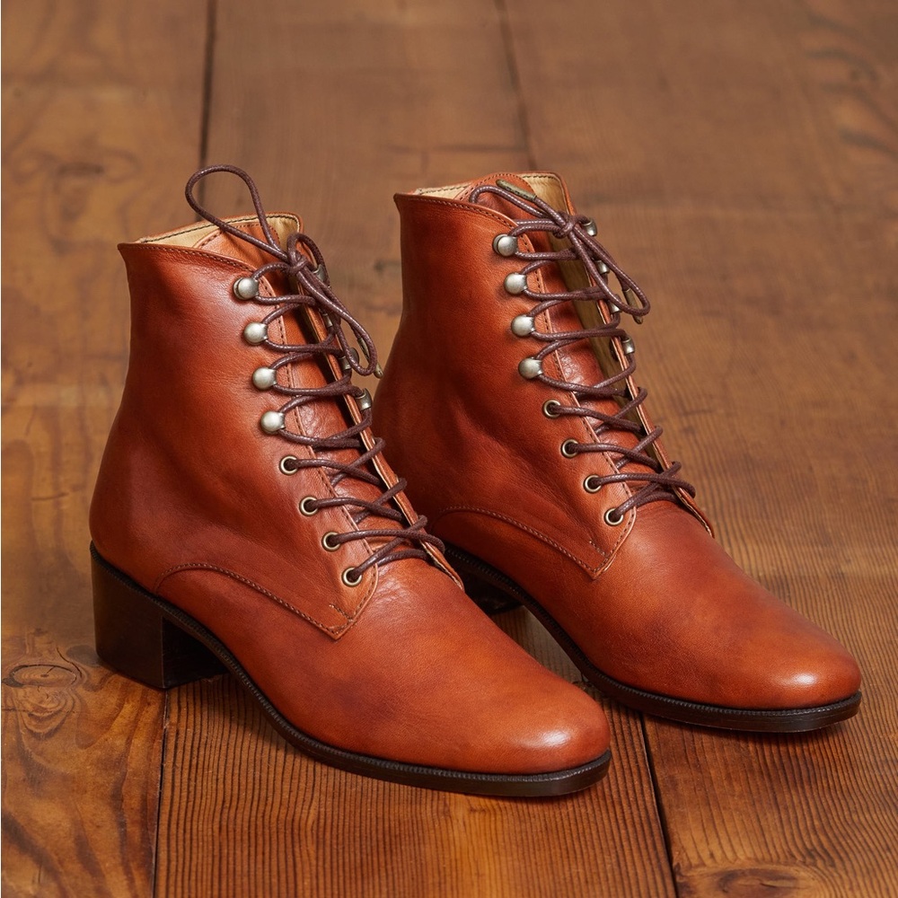 Christy Dawn Walnut Leather Ankle Booties